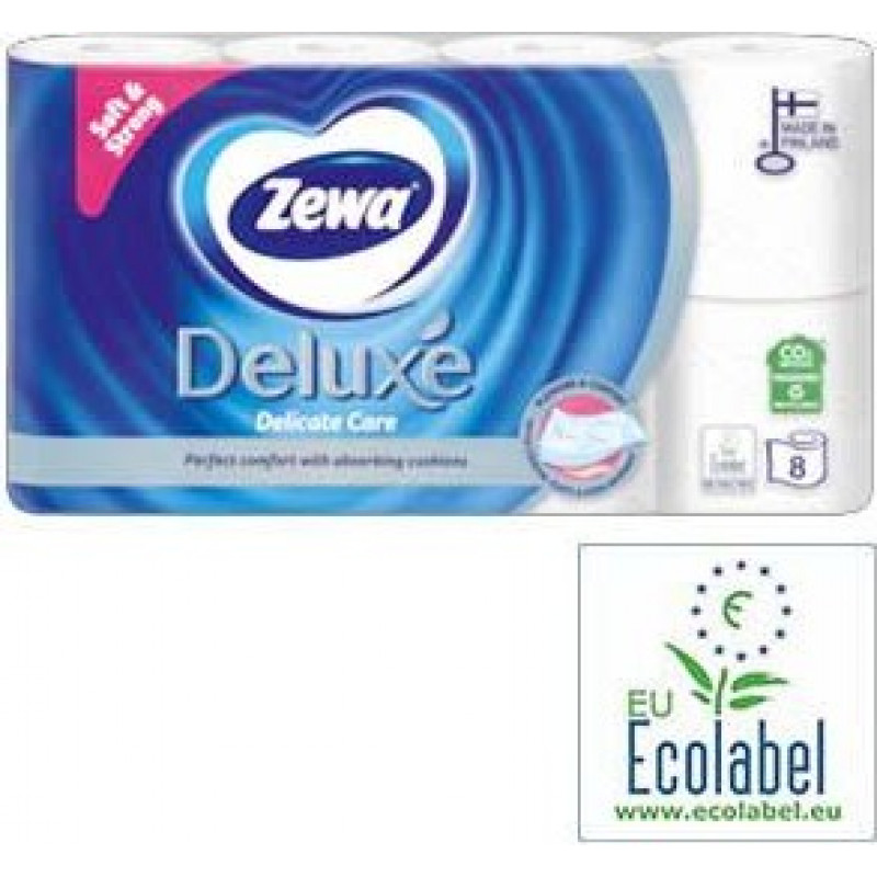 Tualetes papīrs ZEWA Deluxe Delicate Care 3 kārtu,  8 ruļļi